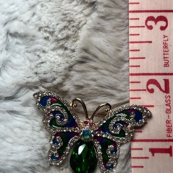 Ornate Green and Blue Gemstone Butterfly Brooch - Picture 8 of 8